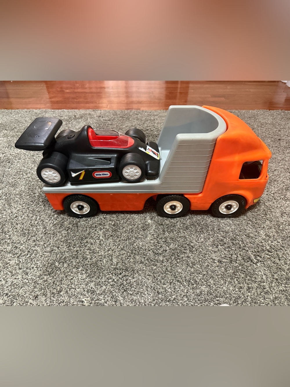 Little tikes Orange race team hauler with Black Race Car Toy Set